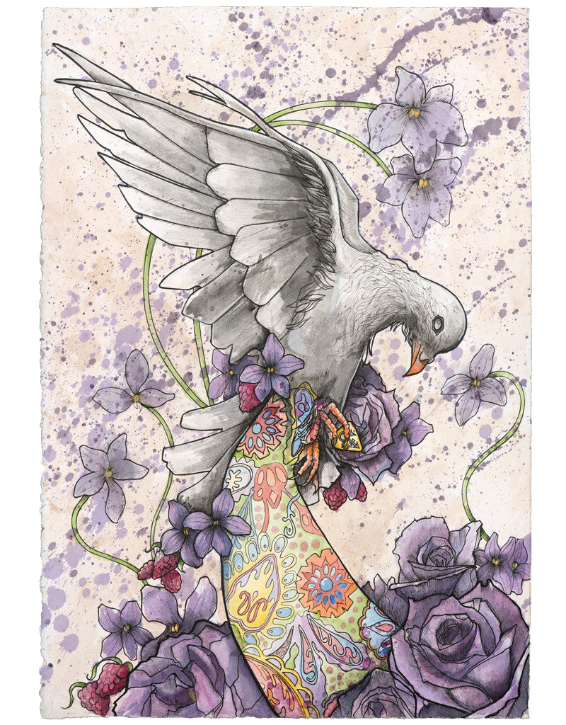 Tribute to the Purple One, Prince Rogers Nelson. Note the paisley, violets in bloom, rasberries, and signature guitar pic. "I only want to see you laughing in the purple rain."