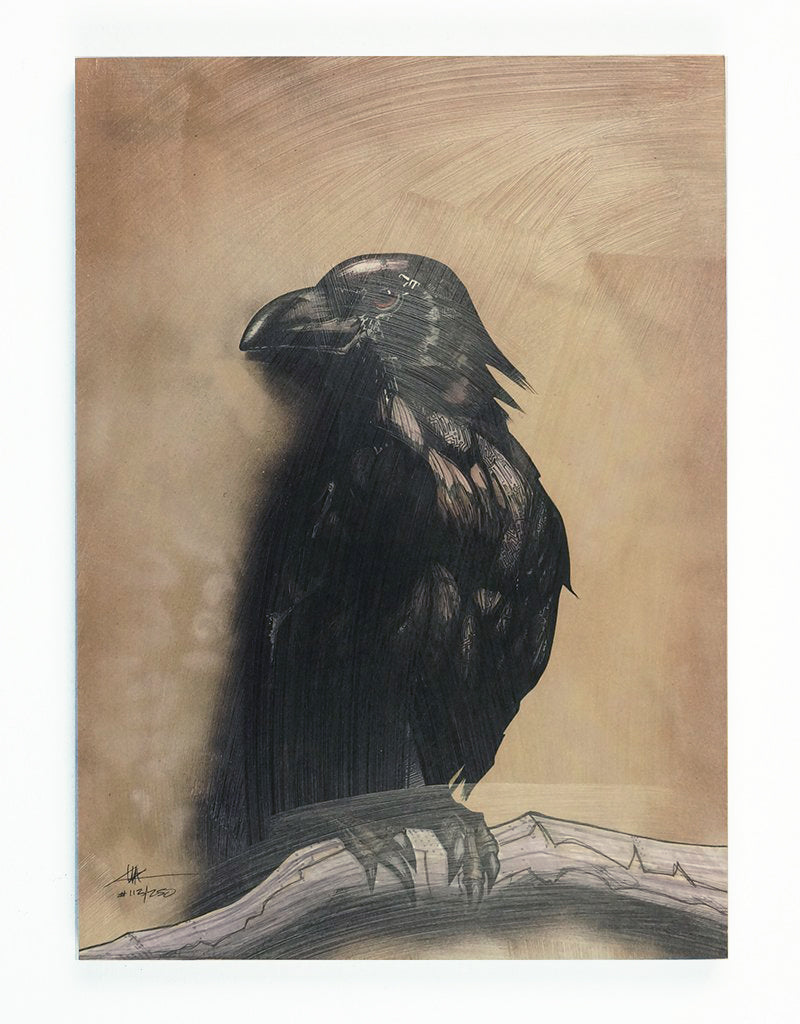 " Crow Totem" Print Mounted on Wood Panel